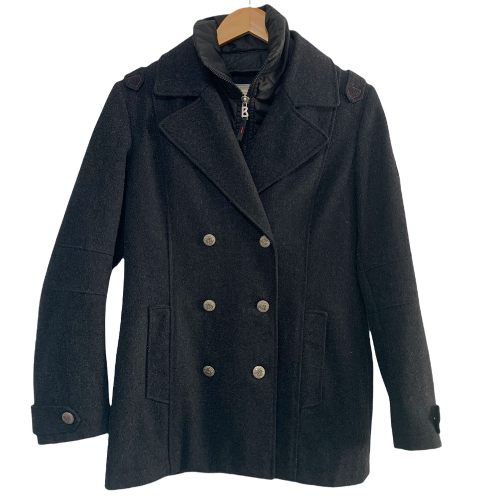 Bogner Fire & Ice Patch Double Breasted Wool Blend Gray Coat Women's 40 10 US